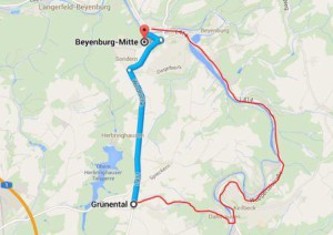 Skizze der L411 mit Umleitung der Buslinie 669 (rote Markierung)